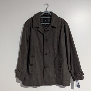 London Fog Men Wool Blend Overcoat Mocha Heather‎ XL Style L10924BN